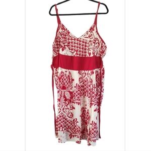 Red and White Smocked V Neck Spaghetti Straps Dress Size 3X